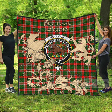 Pollock Tartan Quilt with Family Crest and Scottish Symbol Style