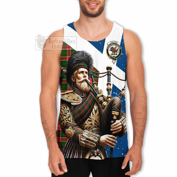 Pollock Tartan Men's Tank Top with Family Crest Scottish Bagpiper Vibes