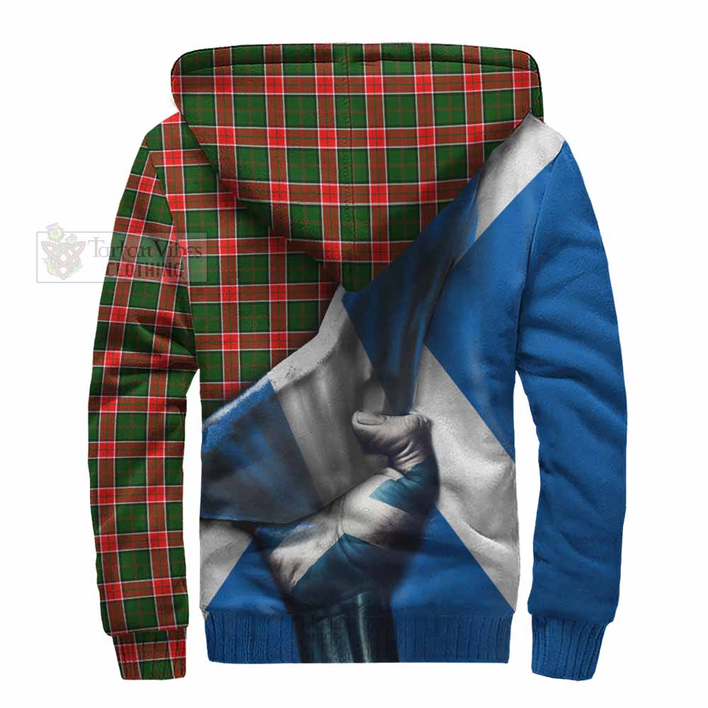 Tartan Vibes Clothing Pollock Tartan Sherpa Hoodie with Family Crest Scotland Patriotic Style