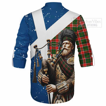 Pollock Tartan Ghillie Kilt Shirt with Family Crest Scottish Bagpiper Vibes - Tartan Vibes Clothing