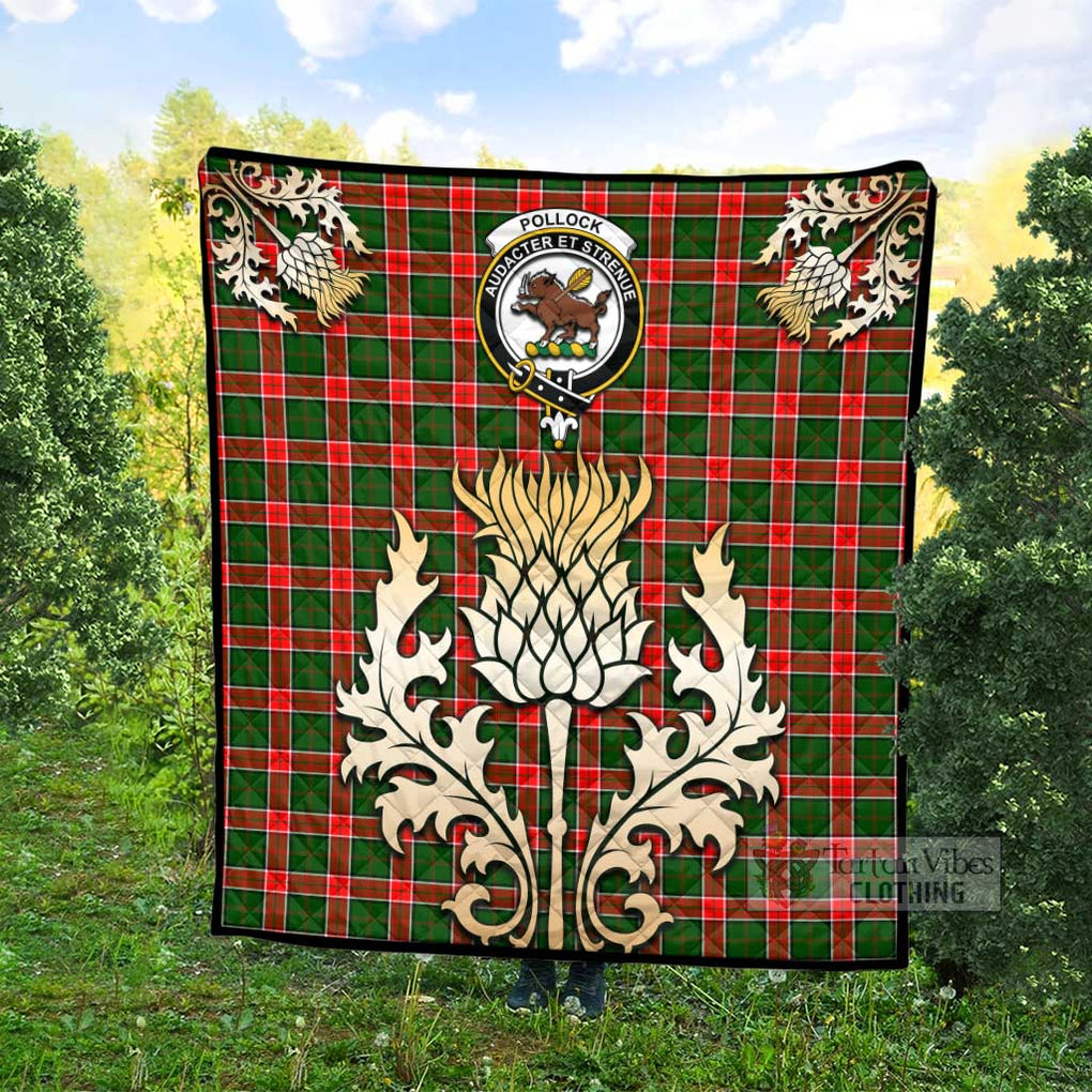 Tartan Vibes Clothing Pollock Tartan Quilt with Family Crest and Golden Thistle Style