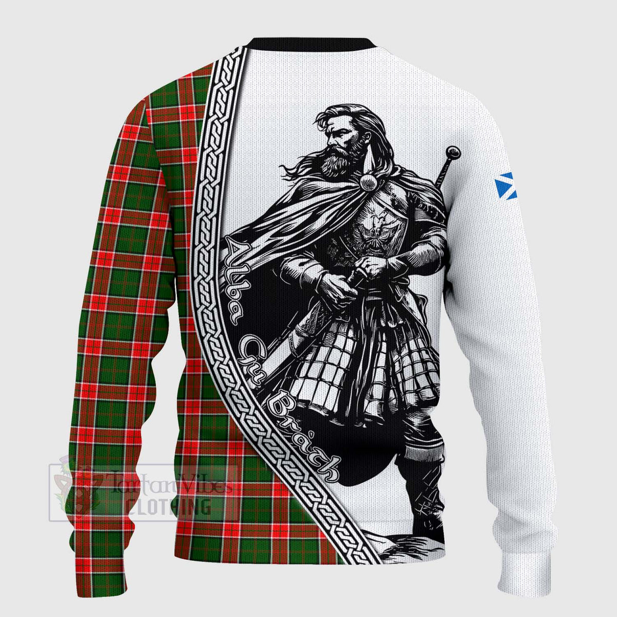 Pollock Tartan Clan Crest Knitted Sweater with Highlander Warrior Celtic Style - Tartan Vibes Clothing