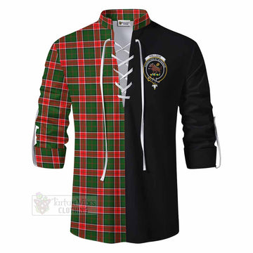 Pollock Tartan Ghillie Kilt Shirt with Family Crest and Half Of Me Style - Tartan Vibes Clothing