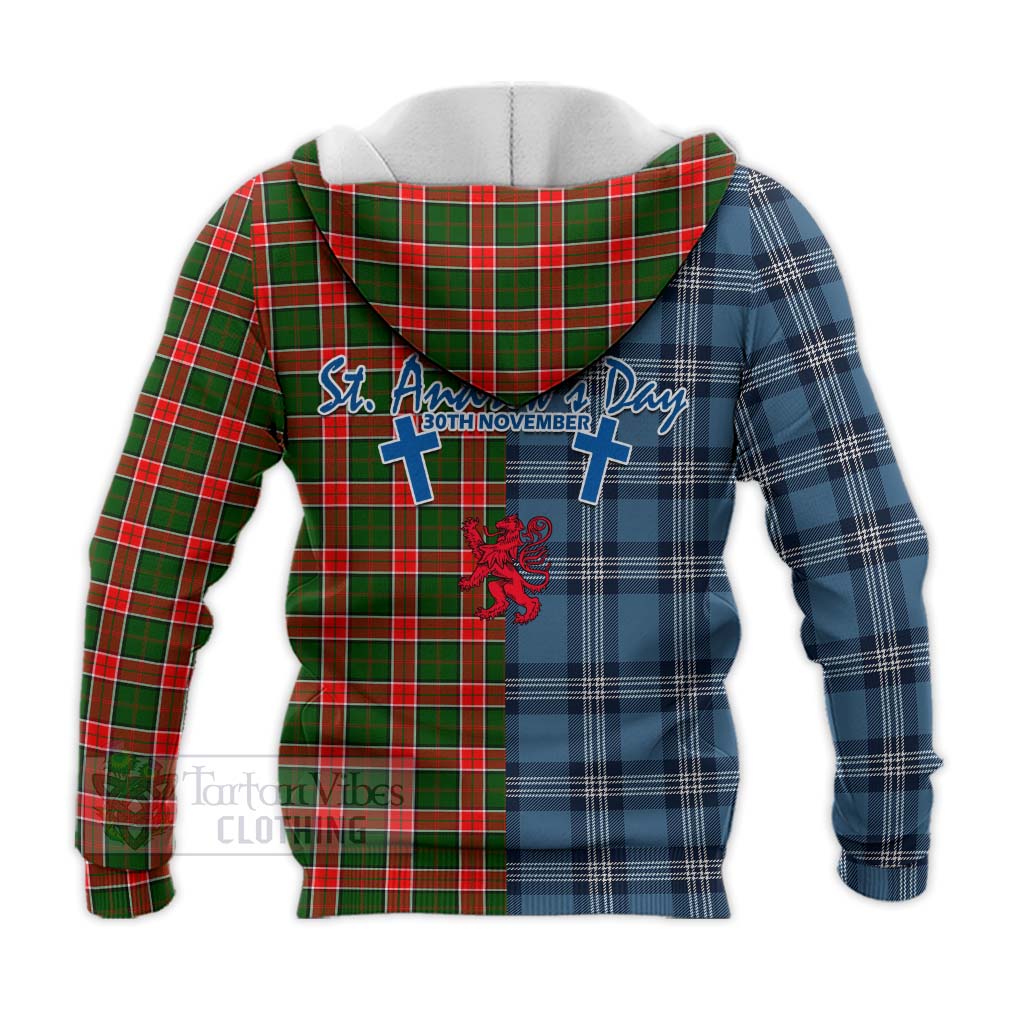 Tartan Vibes Clothing Pollock Tartan Knitted Hoodie Happy St. Andrew's Day Half Tartan Style