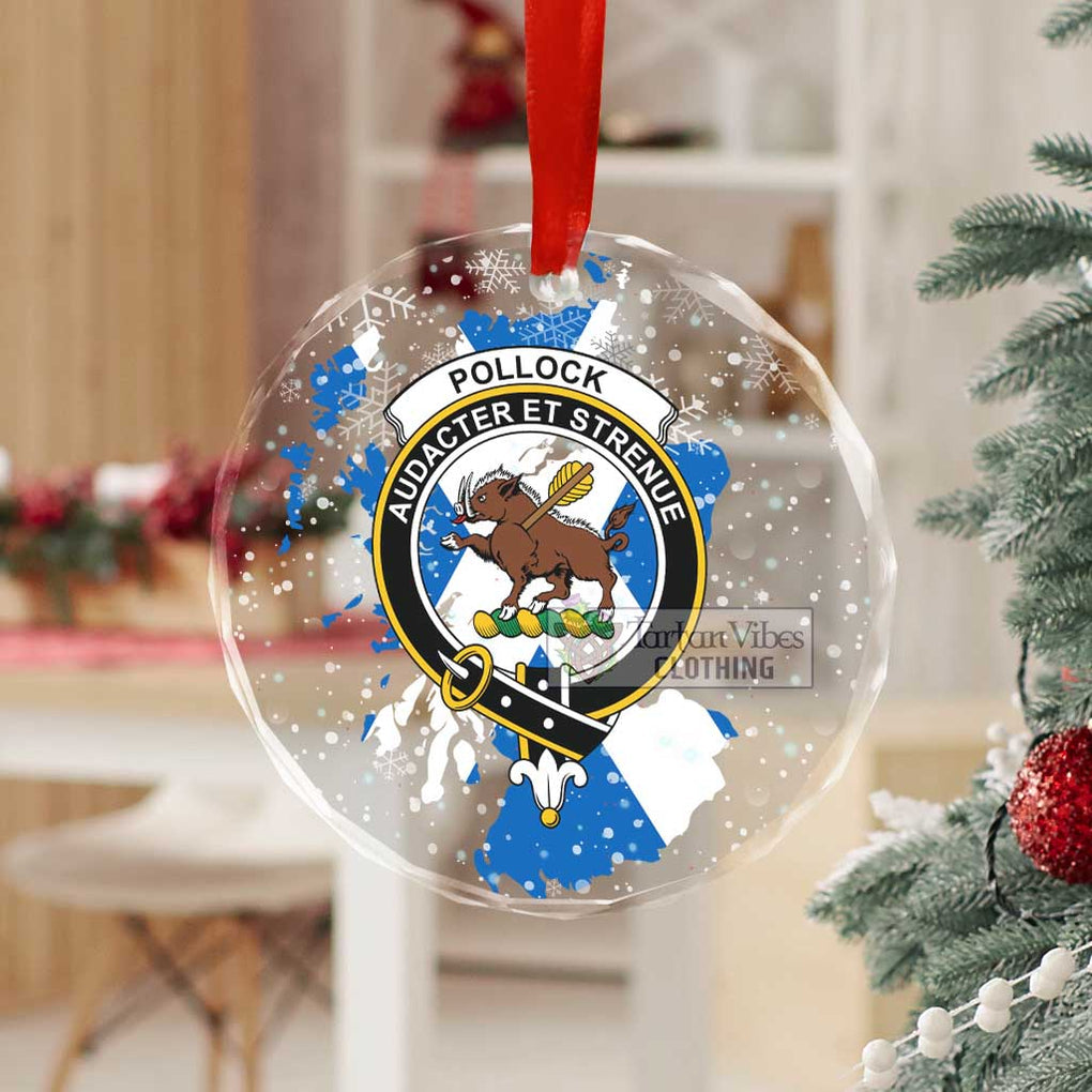 Pollock Clan Crest Christmas Glass Ornament with Scotland Map - 2D-tartanvibesclothing