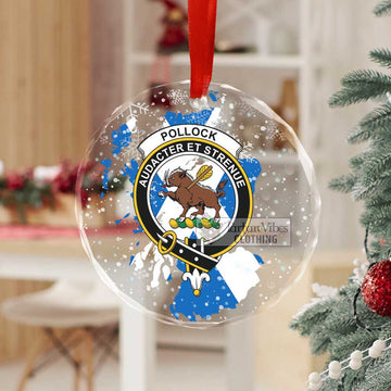 Pollock Clan Crest Christmas Glass Ornament with Scotland Map - 2D-tartanvibesclothing