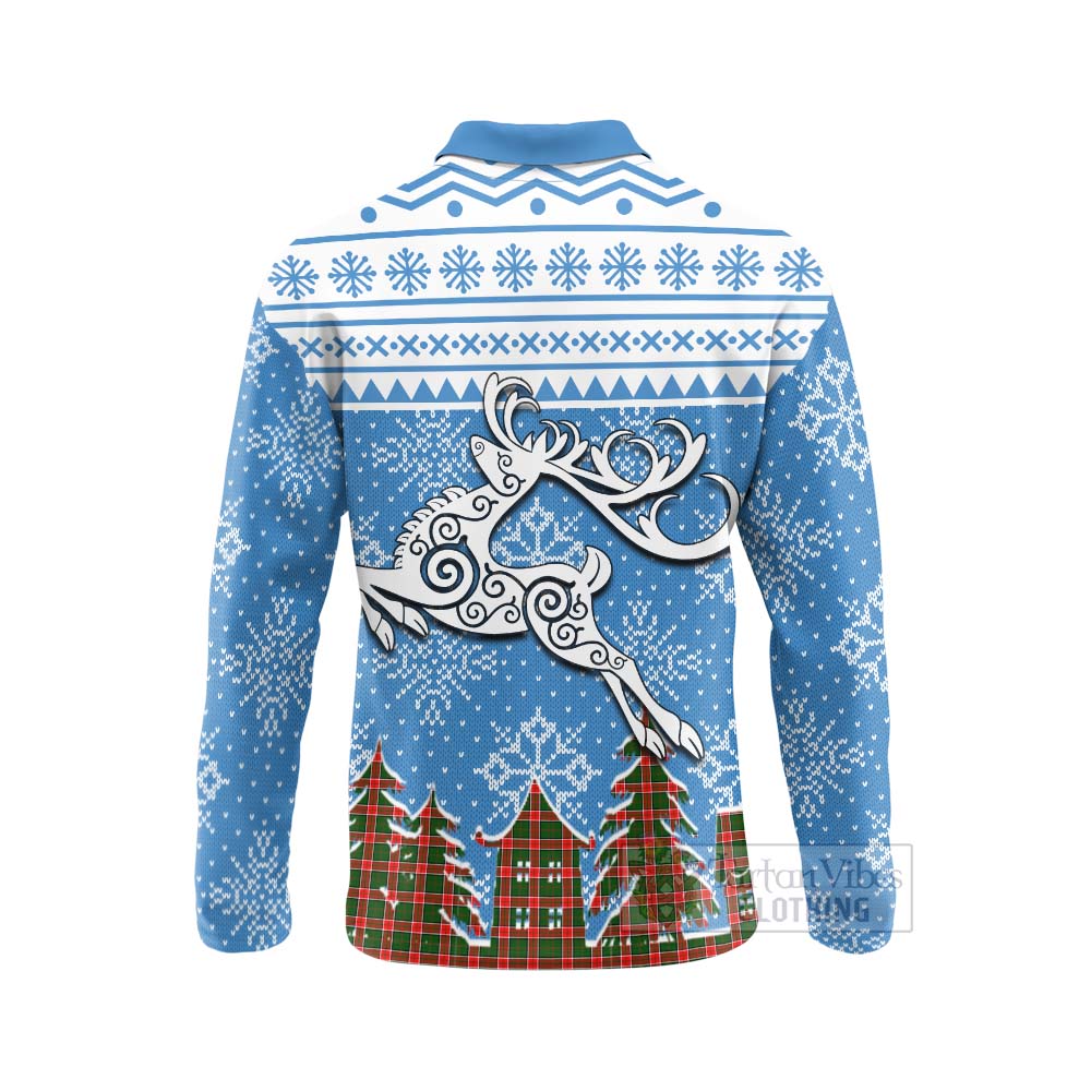 Pollock Clan Christmas Long Sleeve Polo Shirt Celtic Reindeer Style - Tartan Vibes Clothing