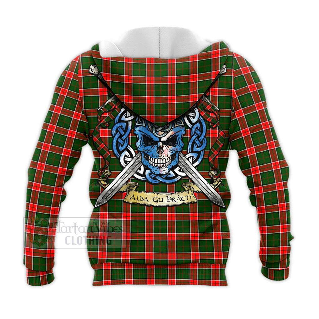 Tartan Vibes Clothing Pollock Tartan Knitted Hoodie with Family Crest Celtic Skull Style