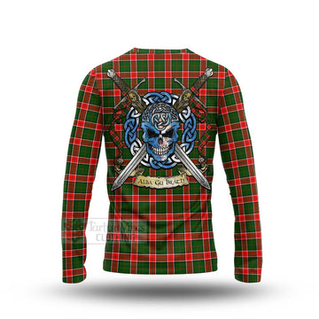 Pollock Tartan Long Sleeve T-Shirt with Family Crest Celtic Skull Style - Tartan Vibes Clothing