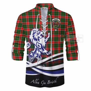 Pollock Tartan Ghillie Kilt Shirt with Alba Gu Brath Regal Lion Emblem - Tartan Vibes Clothing