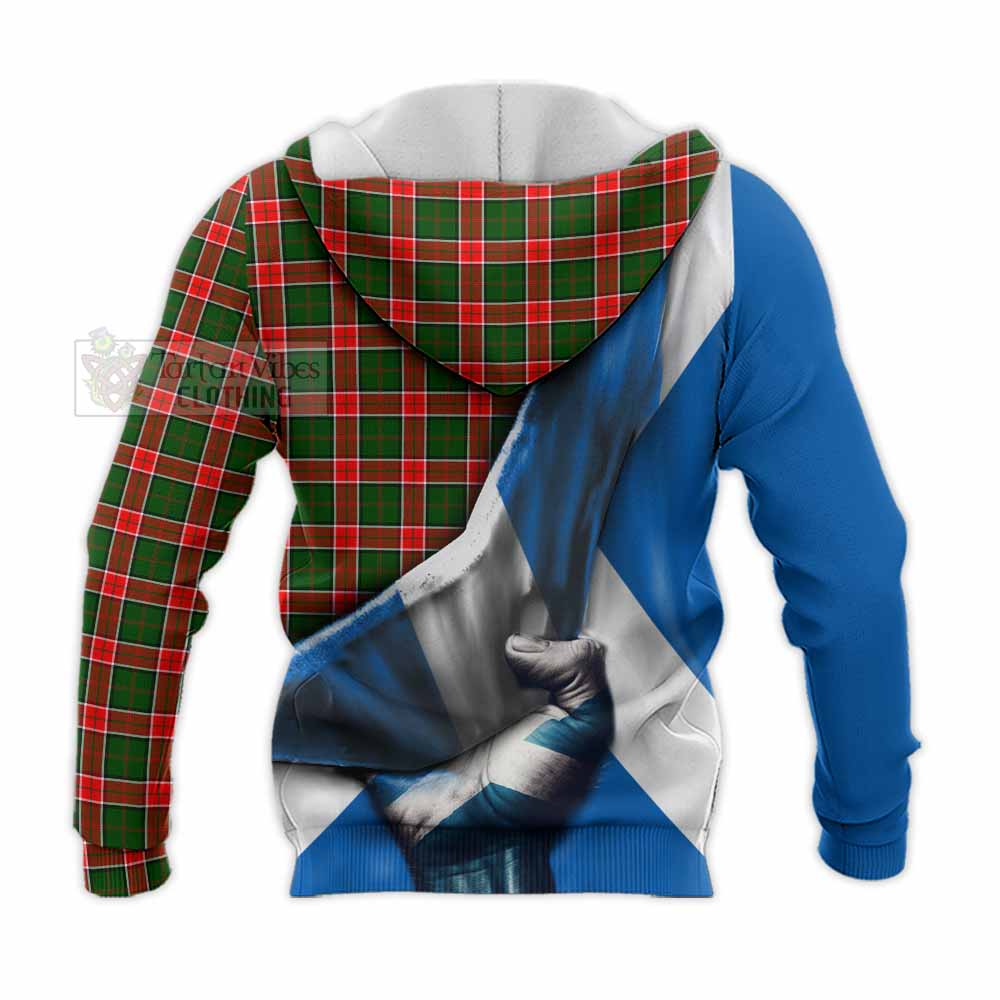 Tartan Vibes Clothing Pollock Tartan Knitted Hoodie with Family Crest Scotland Patriotic Style