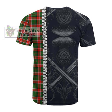 Pollock Tartan Cotton T-shirt with Family Crest Cross Sword Thistle Celtic Vibes - Tartan Vibes Clothing