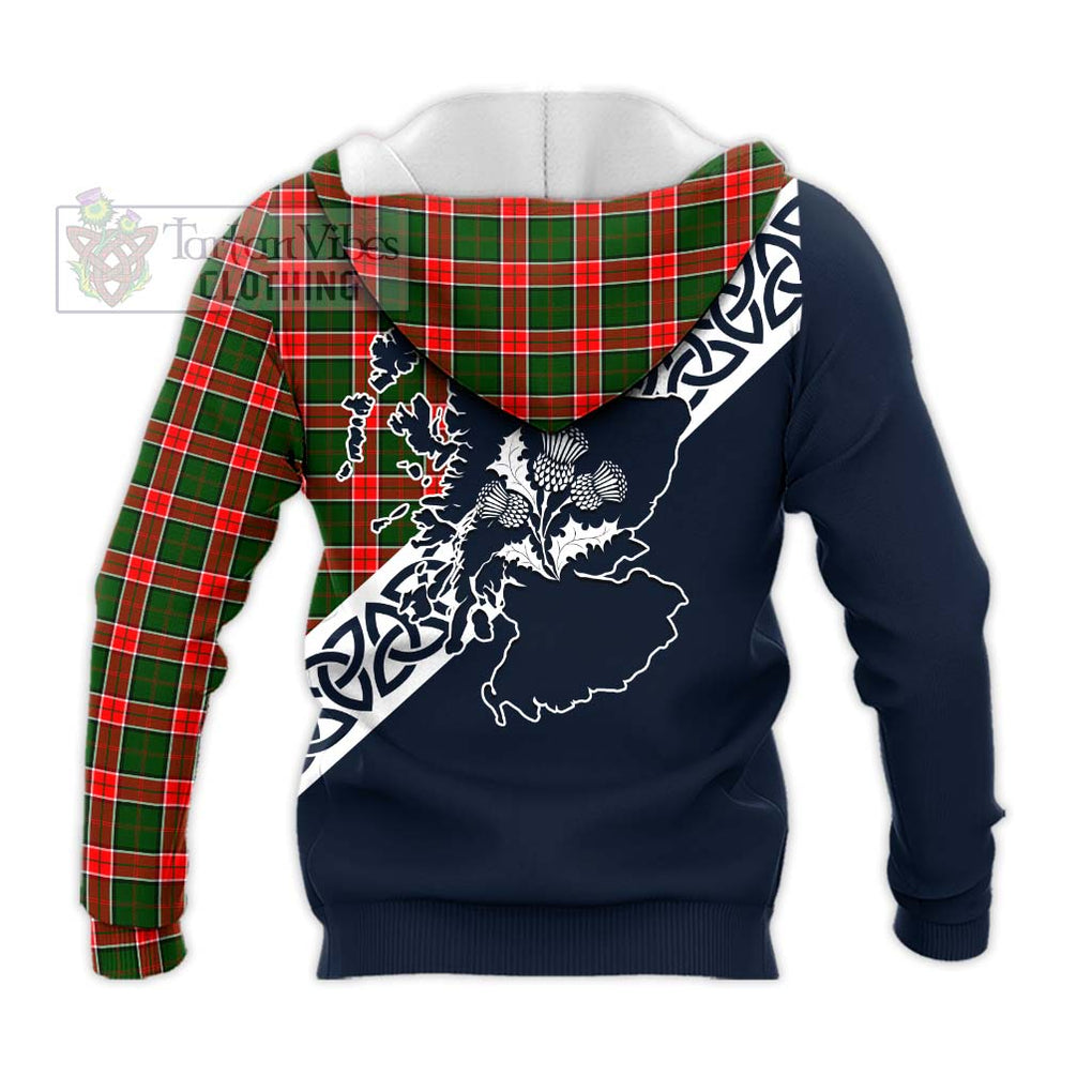 Tartan Vibes Clothing Pollock Tartan Knitted Hoodie Featuring Thistle and Scotland Map