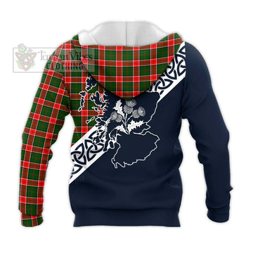 Pollock Tartan Knitted Hoodie Featuring Thistle and Scotland Map