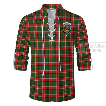 Pollock Tartan Ghillie Kilt Shirt with Family Crest Celtic Skull Style - Tartan Vibes Clothing