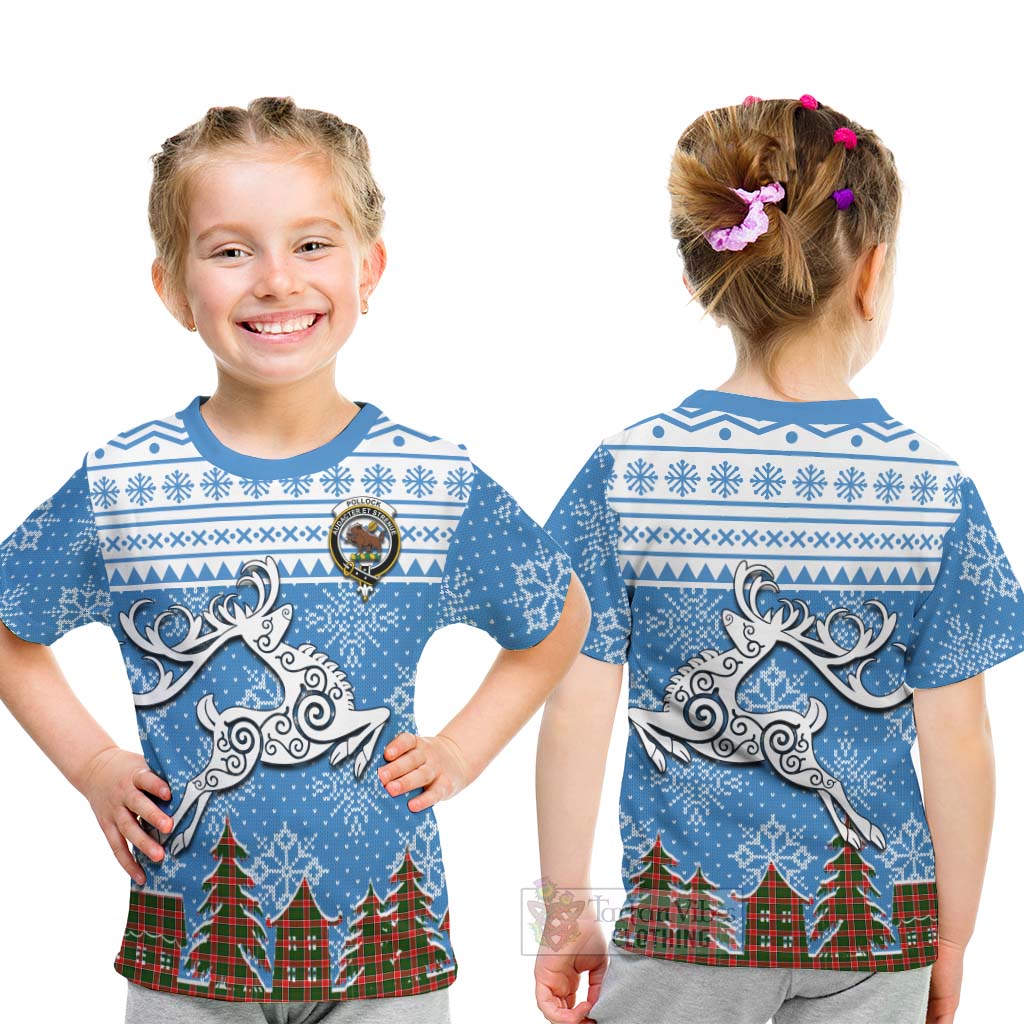 Pollock Clan Christmas Kid T-Shirt Celtic Reindeer Style - Tartan Vibes Clothing