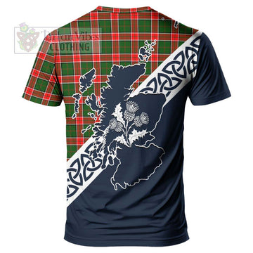 Pollock Tartan T-Shirt Featuring Thistle and Scotland Map - Tartanvibesclothing Store