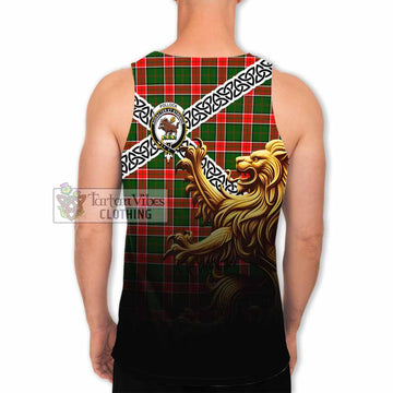 Pollock Crest Tartan Men's Tank Top with Golden Lion Emblem Celtic Style - Tartan Vibes Clothing