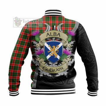 Pollock Tartan Family Crest Baseball Jacket Lion Rampant Royal Thistle Shield Celtic Inspired - Tartan Vibes Clothing