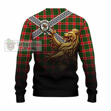Pollock Crest Tartan Knitted Sweater with Golden Lion Emblem Celtic Style - Tartan Vibes Clothing