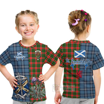 Pollock Tartan Kid T-Shirt Happy St. Andrew's Day Half Tartan Style - Tartan Vibes Clothing
