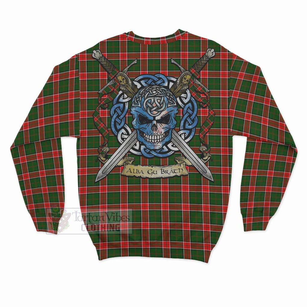 Tartan Vibes Clothing Pollock Tartan Sweatshirt with Family Crest Celtic Skull Style