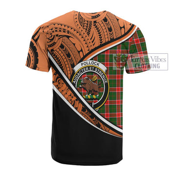 Pollock Crest Tartan Cotton T-shirt with Polynesian Vibes Style - Orange Version