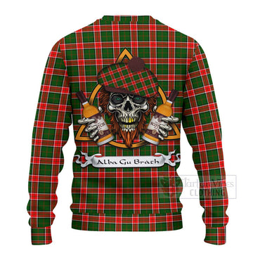 Pollock Tartan Ugly Sweater with Family Crest and Bearded Skull Holding Bottles of Whiskey - Tartan Vibes Clothing