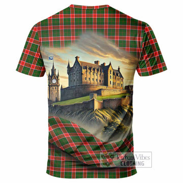 Pollock Tartan Family Crest T-Shirt with Scottish Ancient Castle Style - Tartan Vibes Clothing