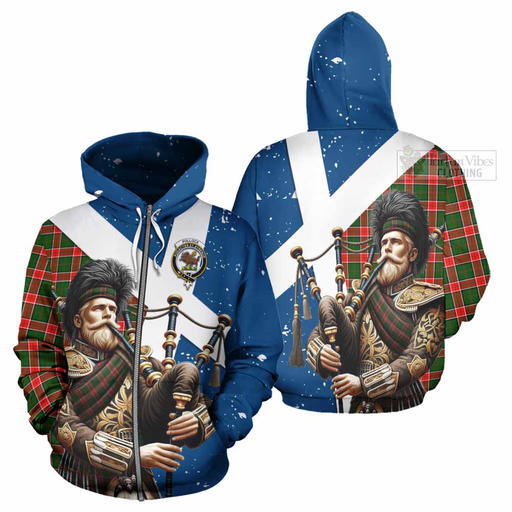 Tartan Vibes Clothing Pollock Tartan Hoodie with Family Crest Scottish Bagpiper Vibes