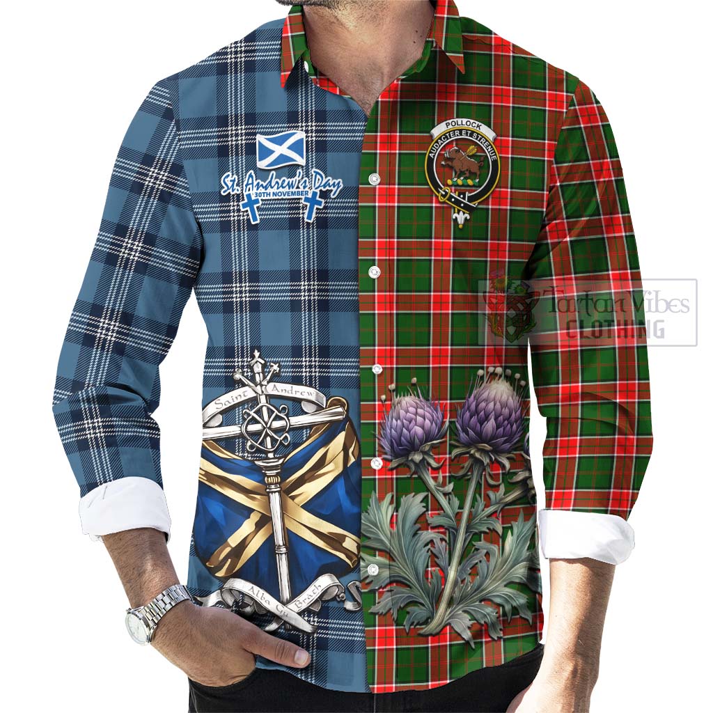 Tartan Vibes Clothing Pollock Tartan Long Sleeve Button Shirt Happy St. Andrew's Day Half Tartan Style