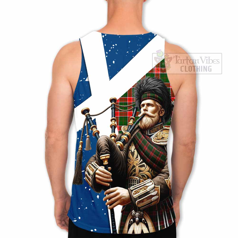 Pollock Tartan Men's Tank Top with Family Crest Scottish Bagpiper Vibes