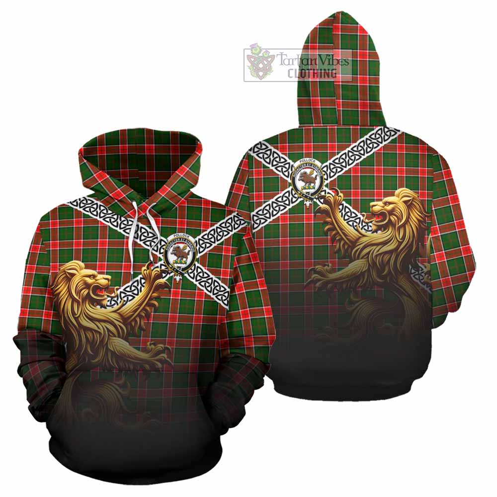 Pollock Crest Tartan Hoodie with Golden Lion Emblem Celtic Style - Tartan Vibes Clothing