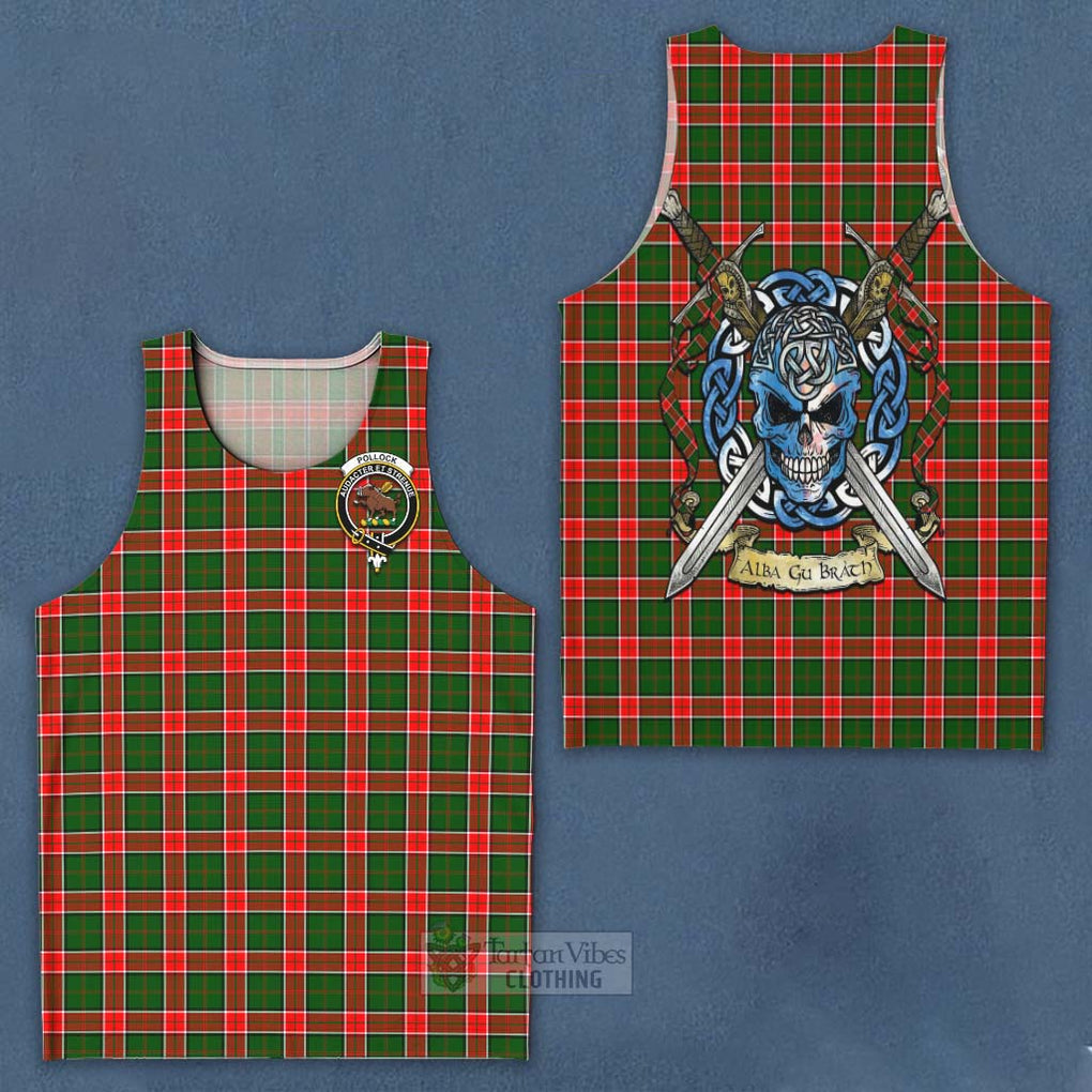 Tartan Vibes Clothing Pollock Tartan Men's Tank Top with Family Crest Celtic Skull Style