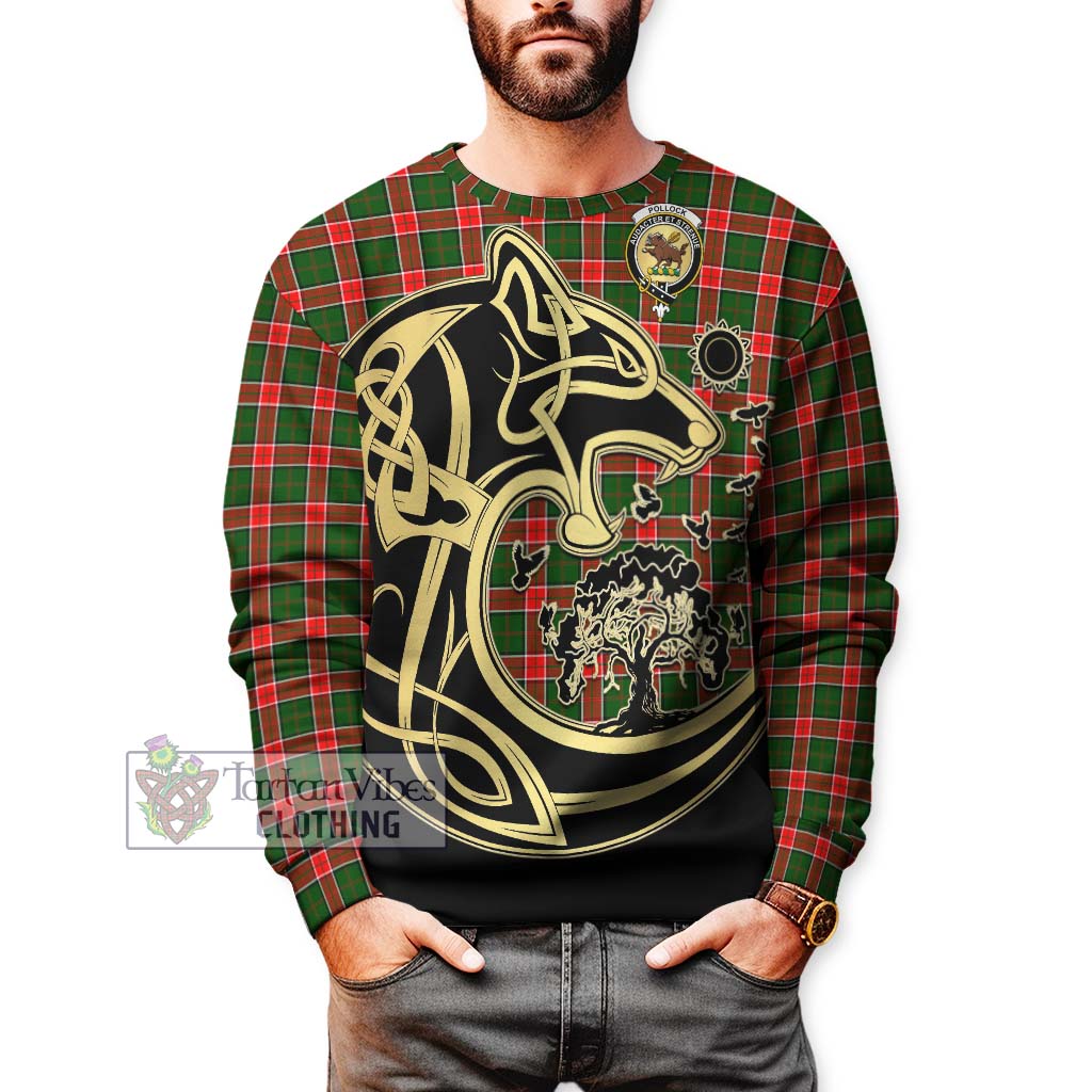 Tartan Vibes Clothing Pollock Modern Tartan Sweatshirt with Family Crest Celtic Wolf Style