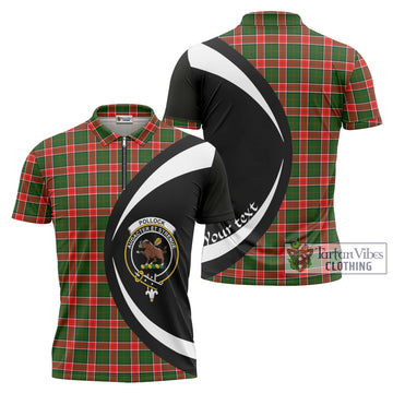 Pollock Modern Tartan Zipper Polo Shirt with Family Crest Circle Style