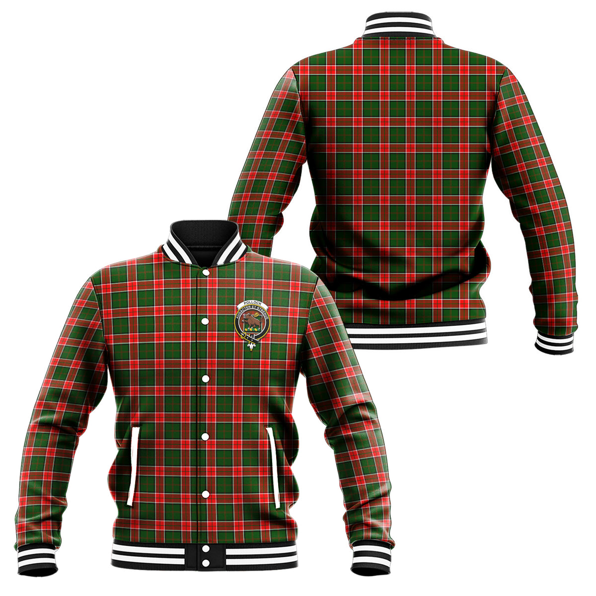 Pollock Tartan Baseball Jacket with Family Crest Unisex - Tartan Vibes Clothing