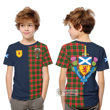 Pollock Tartan Kid T-Shirt with Scottish Lion Royal Arm Half Style