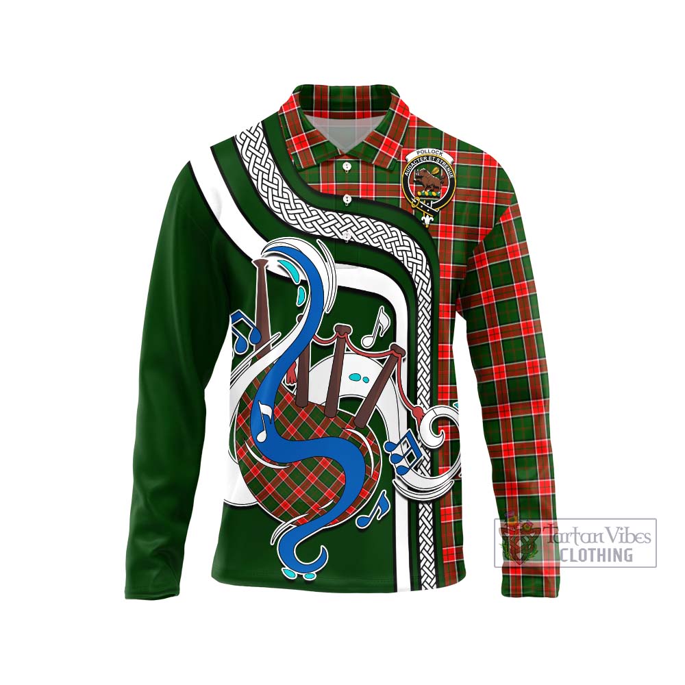 Tartan Vibes Clothing Pollock Modern Tartan Long Sleeve Polo Shirt with Epic Bagpipe Style