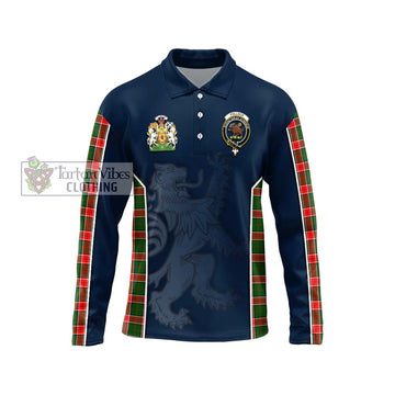 Pollock Tartan Long Sleeve Polo Shirt with Family Crest and Lion Rampant Vibes Sport Style