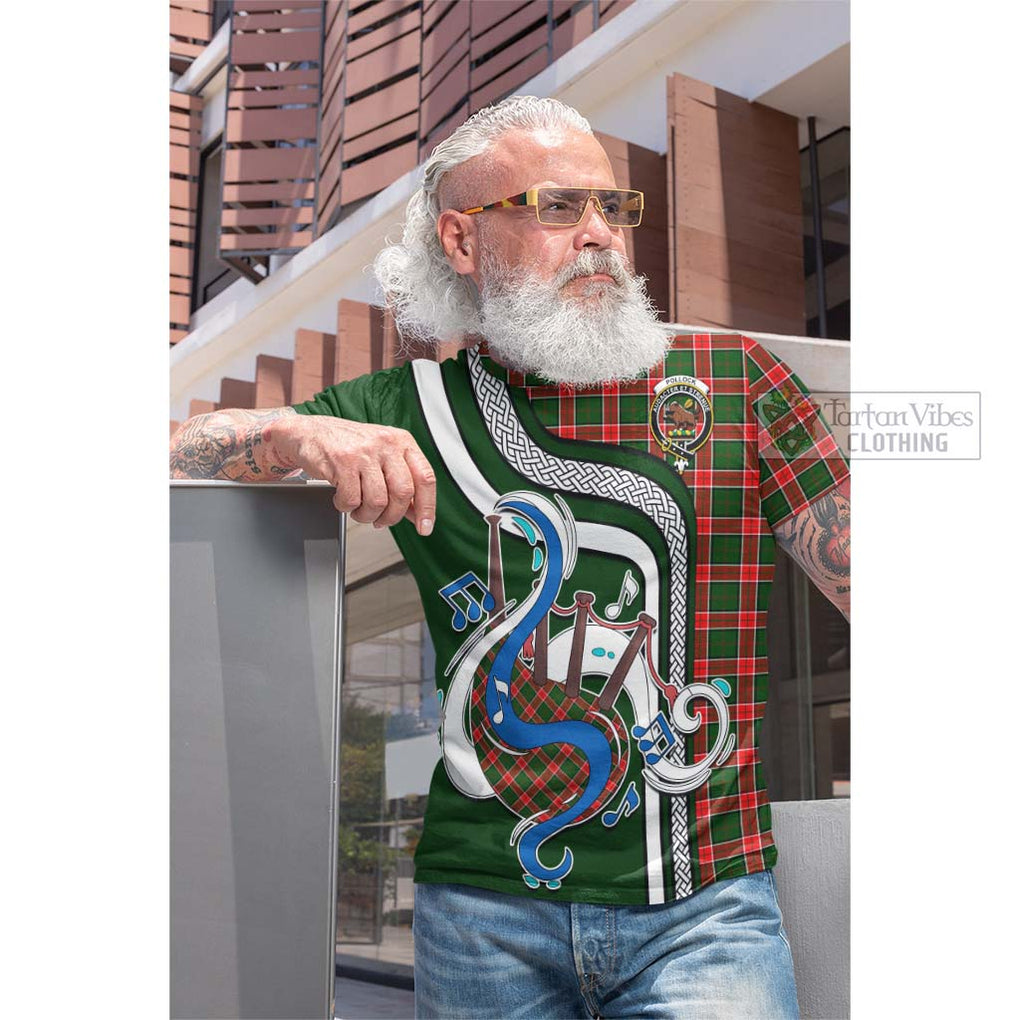 Tartan Vibes Clothing Pollock Modern Tartan Cotton T-shirt with Epic Bagpipe Style