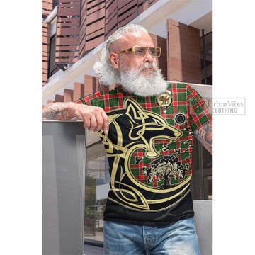 Pollock Tartan Cotton T-shirt with Family Crest Celtic Wolf Style