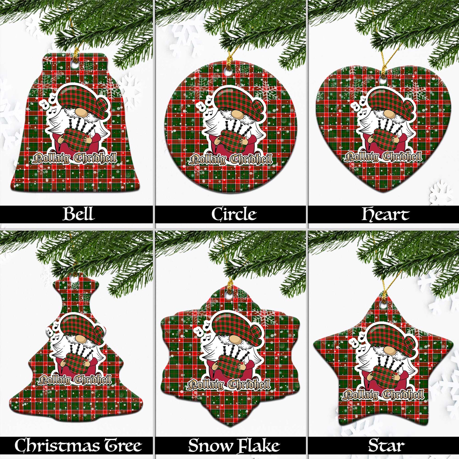 Pollock Modern Tartan Christmas Ornaments with Scottish Gnome Playing Bagpipes Ceramic - Tartanvibesclothing Shop