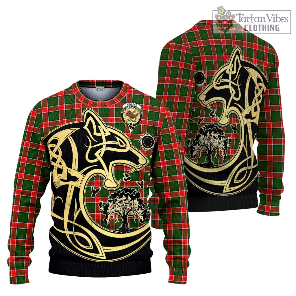 Tartan Vibes Clothing Pollock Modern Tartan Knitted Sweater with Family Crest Celtic Wolf Style