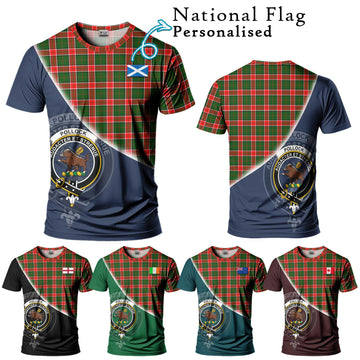 Pollock Tartan T-Shirt with Personalised National Flag and Family Crest Half Style