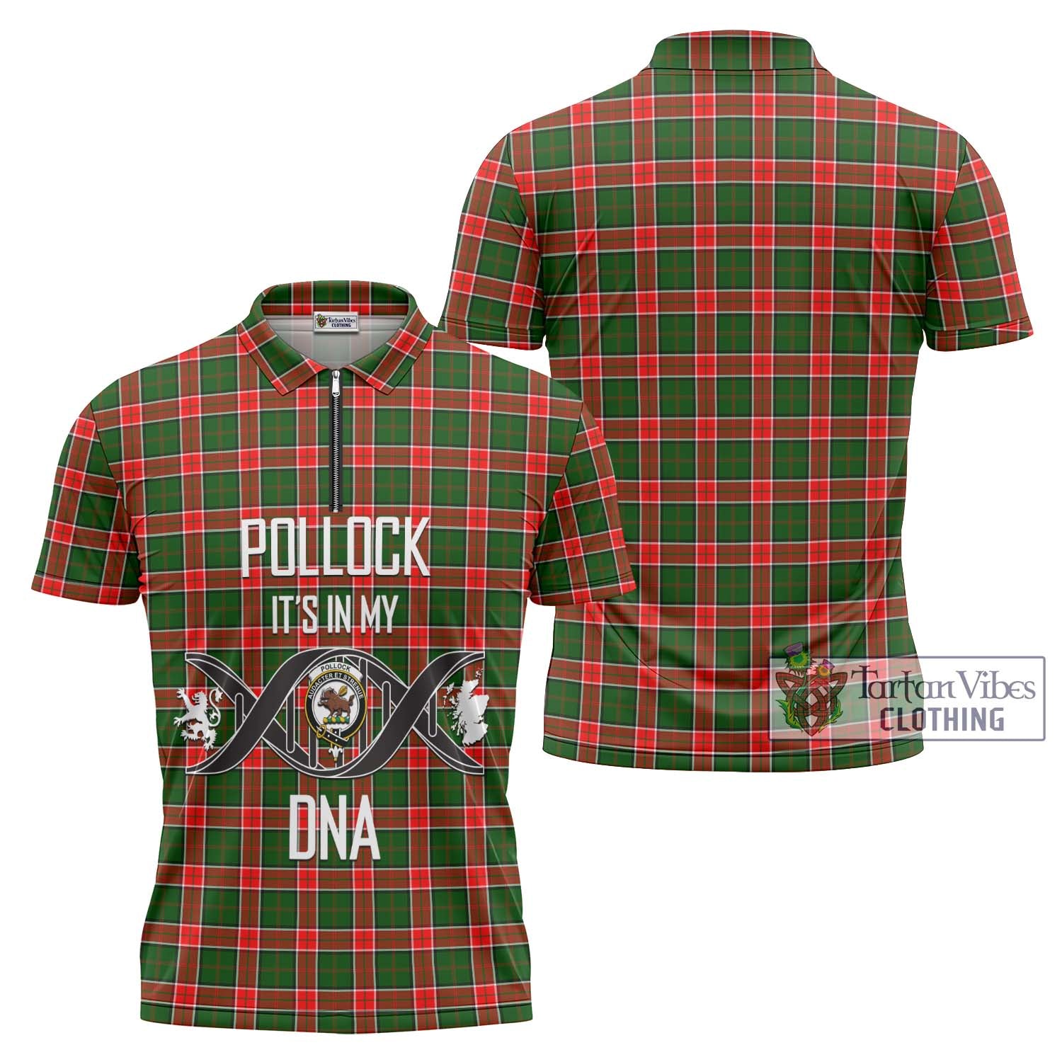 Tartan Vibes Clothing Pollock Modern Tartan Zipper Polo Shirt with Family Crest DNA In Me Style