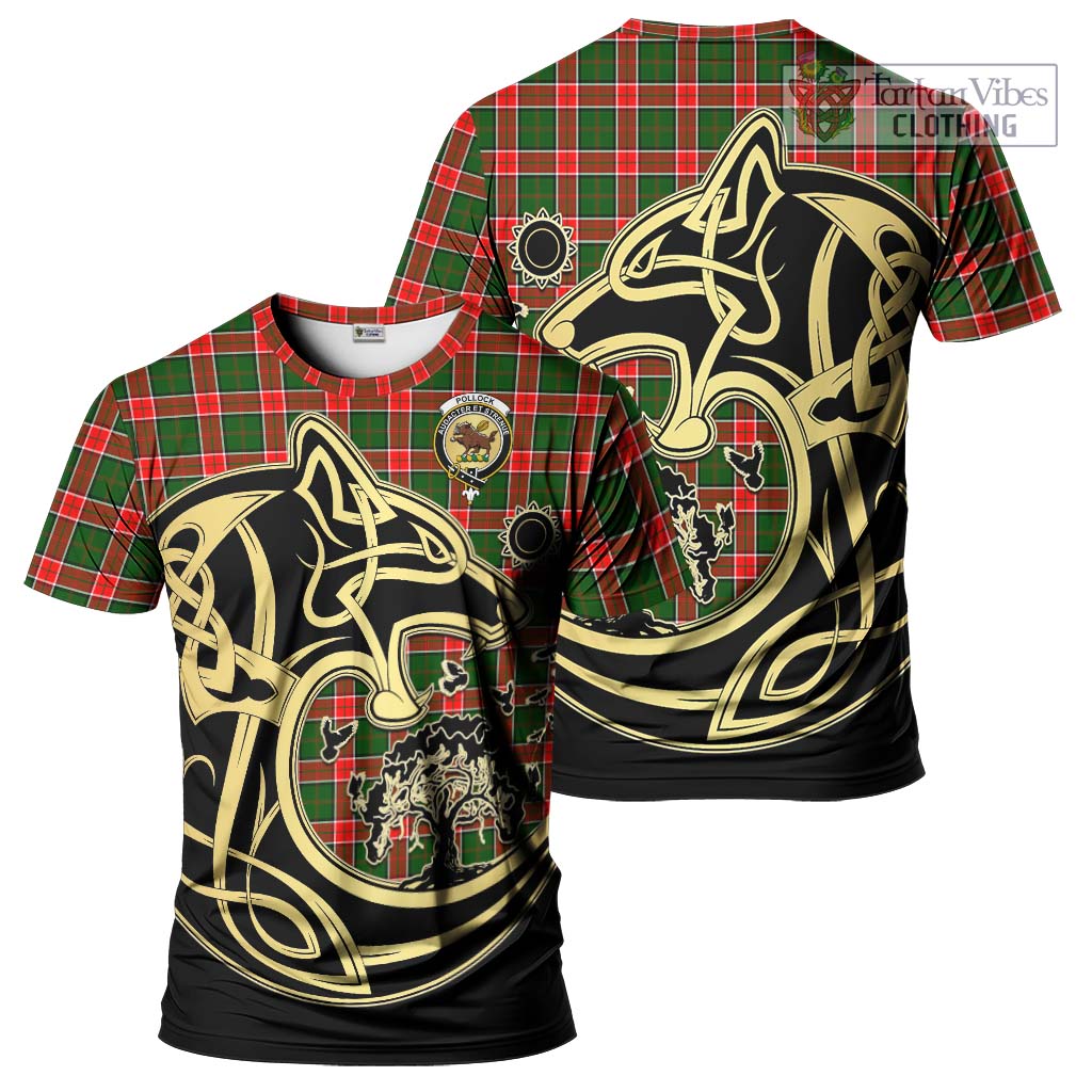 Tartan Vibes Clothing Pollock Modern Tartan T-Shirt with Family Crest Celtic Wolf Style