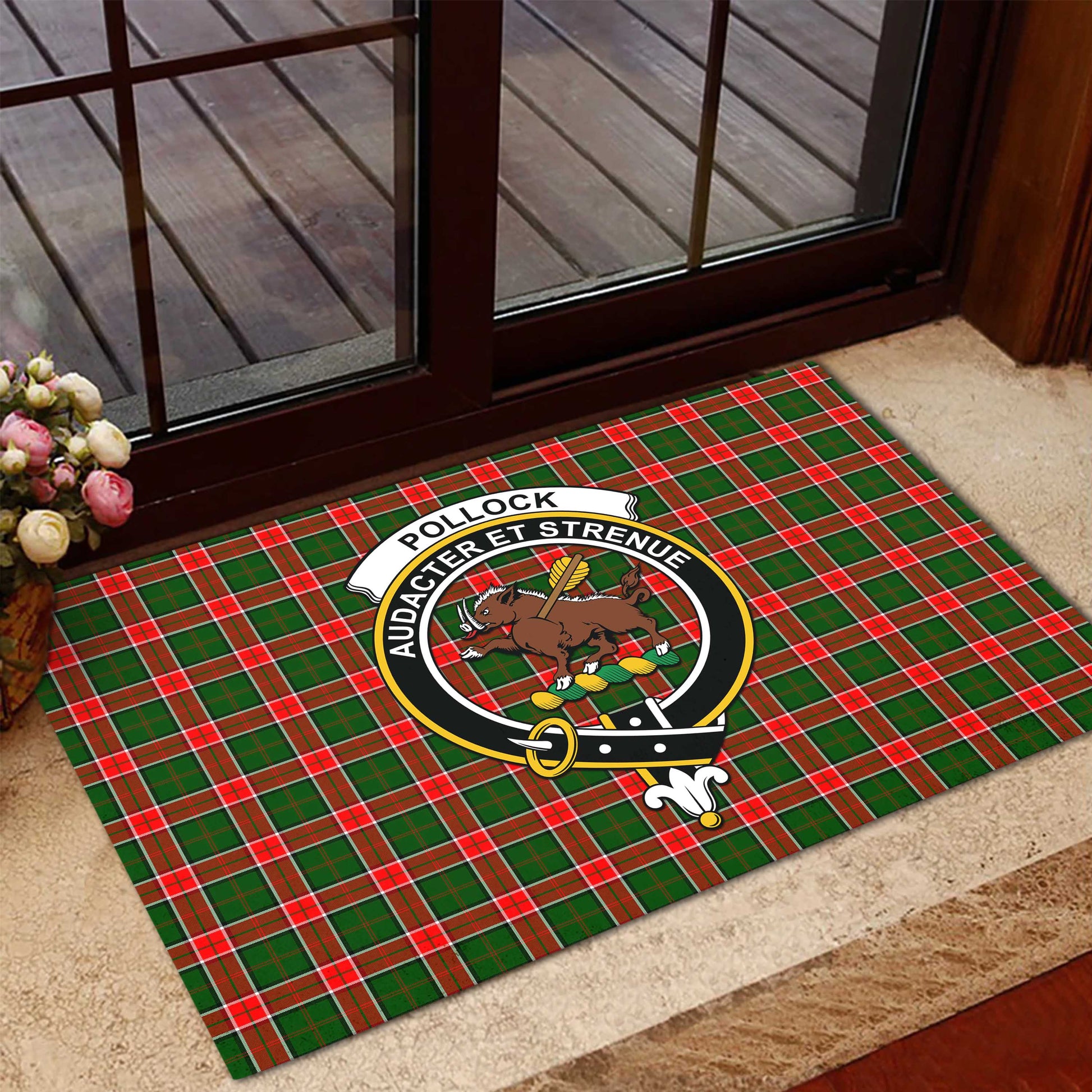 Pollock Modern Tartan Door Mat with Family Crest - Tartanvibesclothing