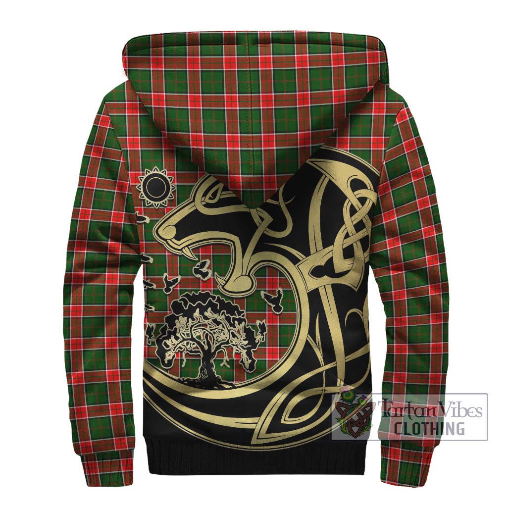 Tartan Vibes Clothing Pollock Modern Tartan Sherpa Hoodie with Family Crest Celtic Wolf Style