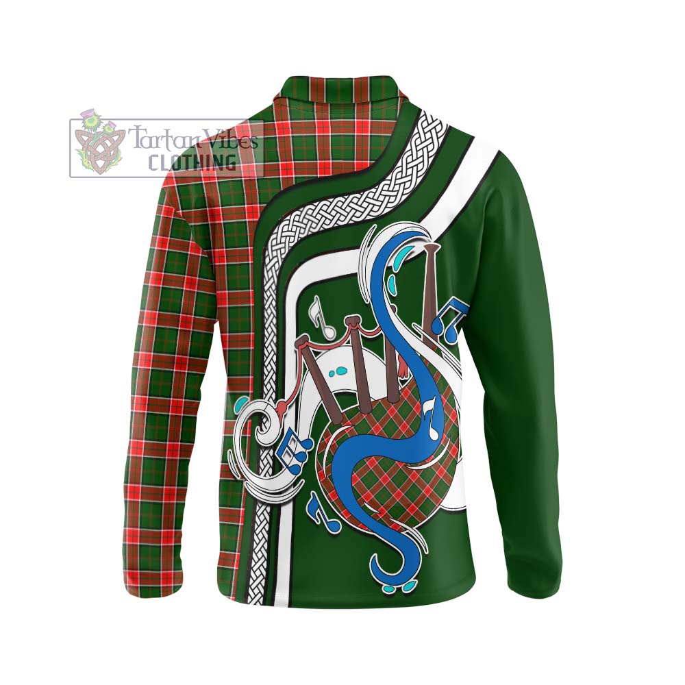 Tartan Vibes Clothing Pollock Modern Tartan Long Sleeve Polo Shirt with Epic Bagpipe Style